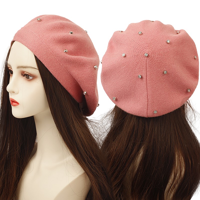 Women's Colour Rhinestones Ber - Beret French Wool ulasan dan harga