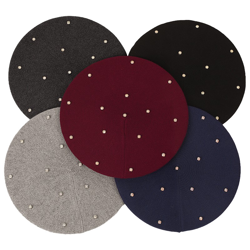 Women's Colour Rhinestones Ber - Beret French Wool ulasan dan harga