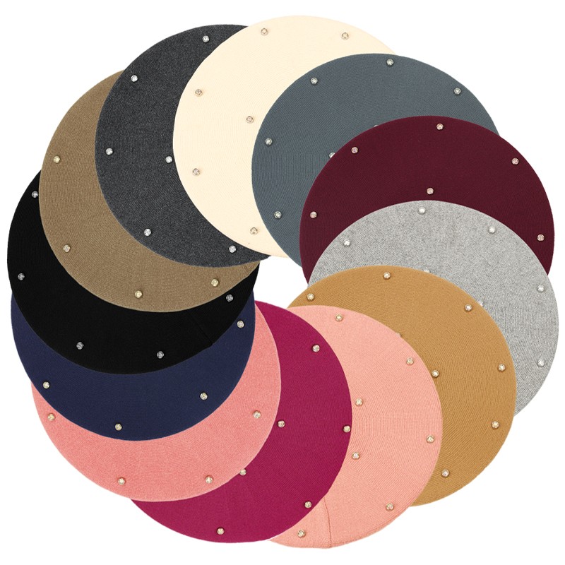 Women's Colour Rhinestones Ber - Beret French Wool ulasan dan harga