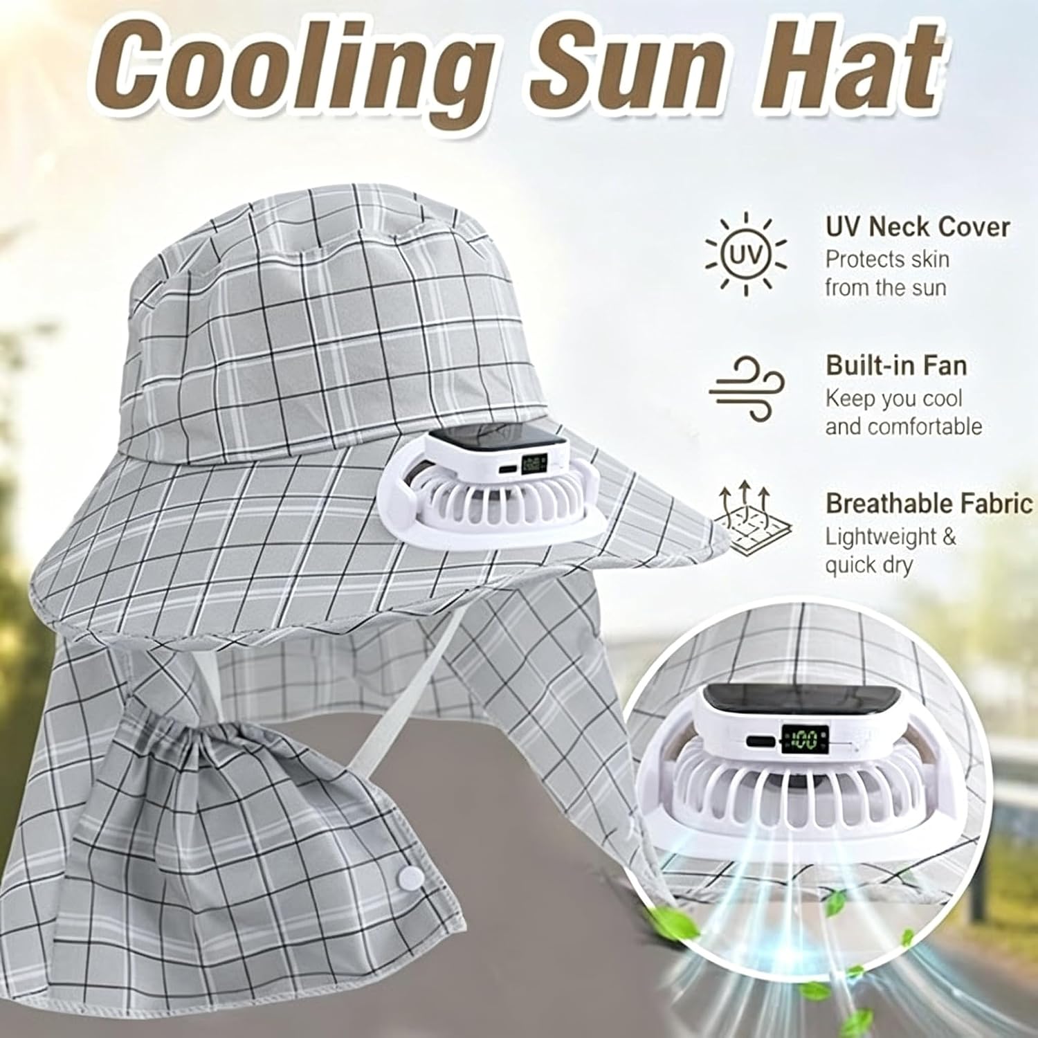1PC Solar Power Neck Guard Fan - Visor Sun Hat ulasan dan harga