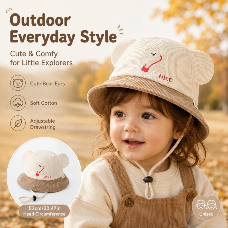 Kids Bear Ear Bucket Hat Soft  - Bucket Hat Cotton ulasan dan harga