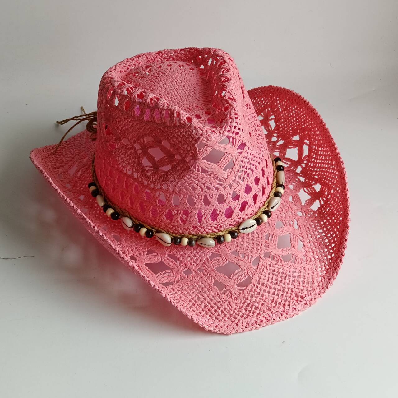 Pink Cowboy straw hat  hollow  - Cowboy Hat Straw ulasan dan harga