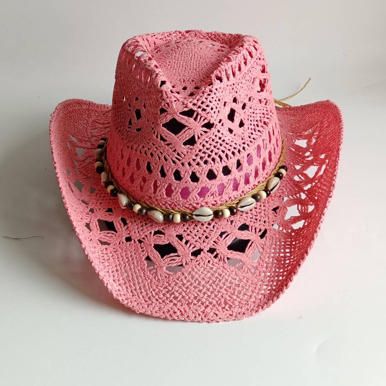 Pink Cowboy straw hat  hollow  - Cowboy Hat Straw ulasan dan harga